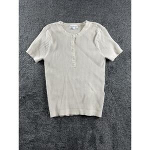 Calvin Klein Jeans Ribbed Knit Henley Top Beige Short Sleeve Women’s M